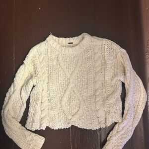 Free People Ivory Cable Knit Crop Sweater
